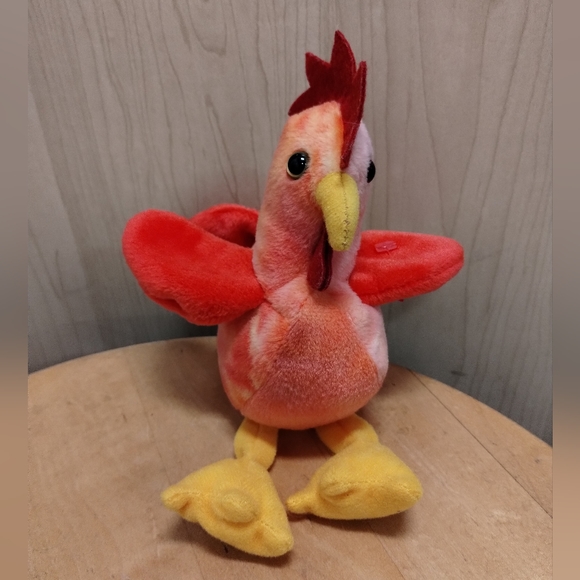 ÷STRUT the rooster Red Tye-Dye original ty beanie baby Barnyard RETIRED RARE - Picture 2 of 9